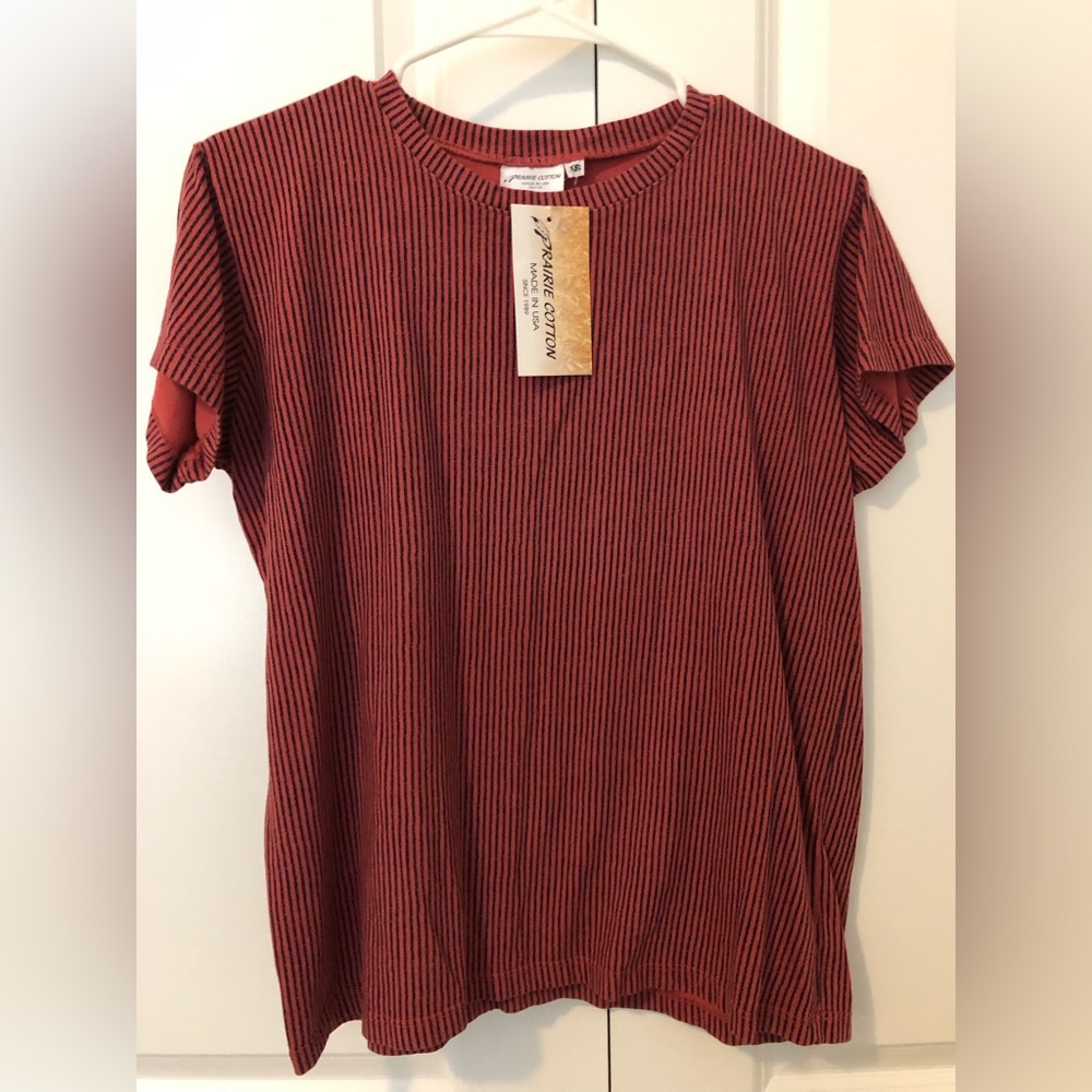 Prairie Cotton 100% cotton red/black striped tee NWT size XS